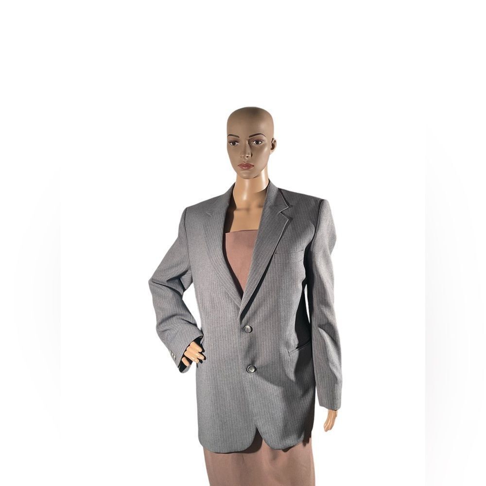 Haggar Jacket Mens 40 Gray Striped Blazer Wool Imperial Gentlemens Fit Suit Coat